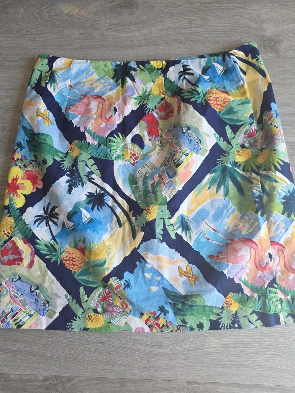 Talbots Tropical Print A-Line Skirt - Navy, Blue, Green, Yellow, Pink